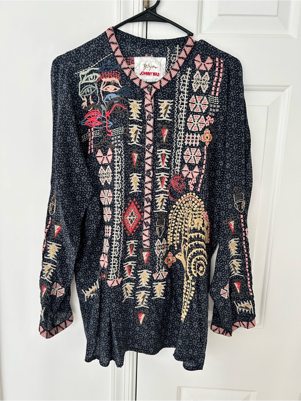 Johnny Was Embroidered Tunic with Pink & Gold Accents